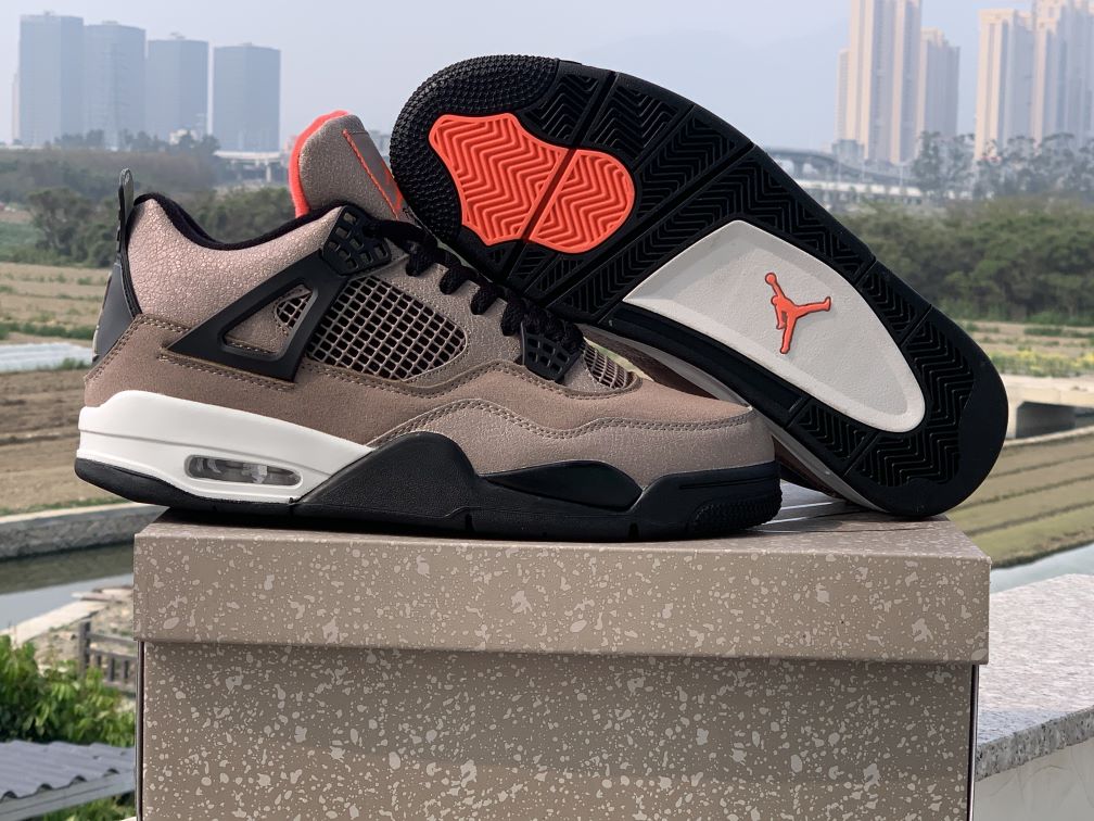 2021 Air Jordan 4 Taupe Haze Brown Black Orange Shoes